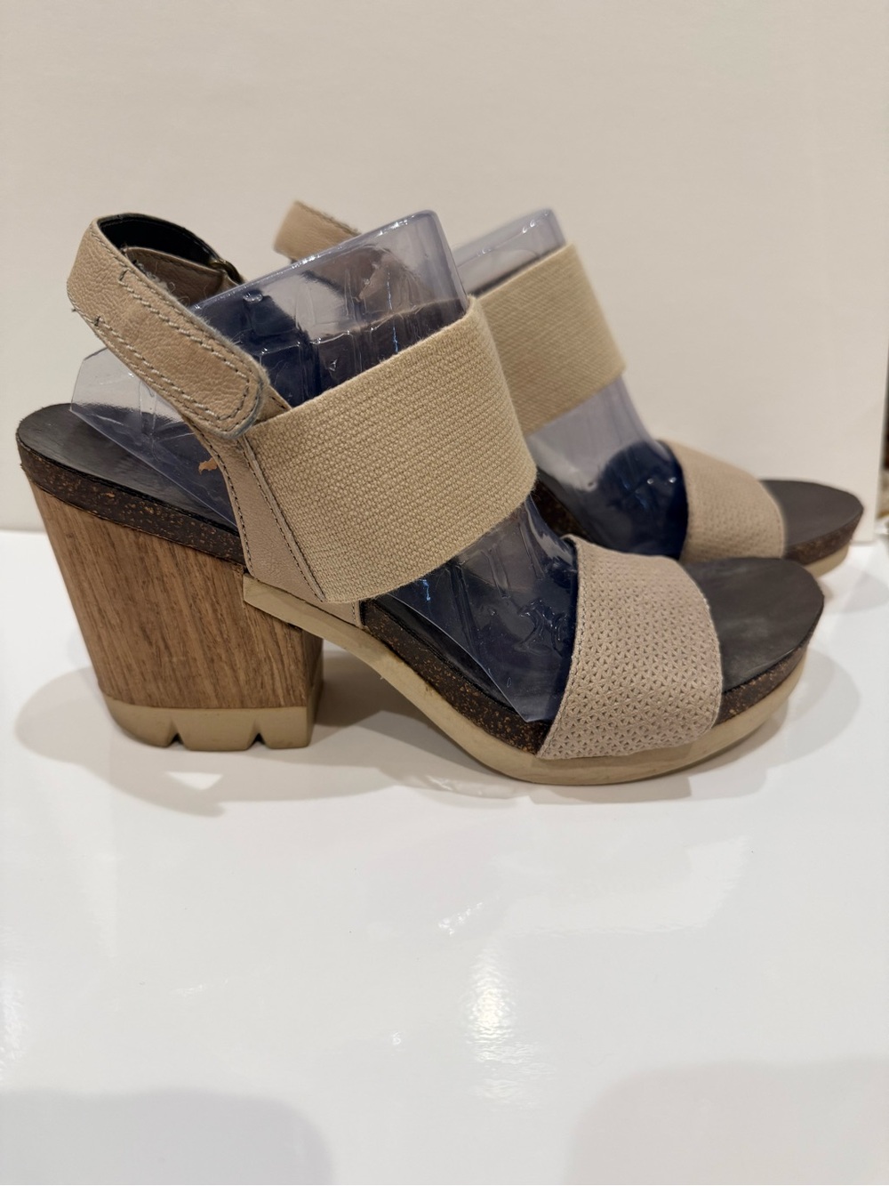 OTBT Beige Elastic Strap Wedge Sandals